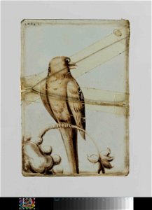 Ruit met een vogel op een kromgebogen tak. Free illustration for personal and commercial use.