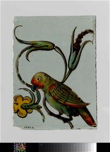Ruit met een vogel met bloemenrank in de bek. Free illustration for personal and commercial use.