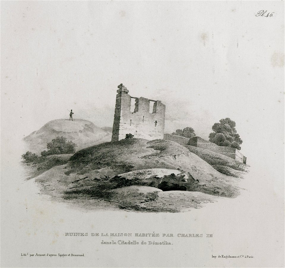 Ruines de la maison habitée par Charles XII dans la citadelle de Demotika - Sayger C - 1834