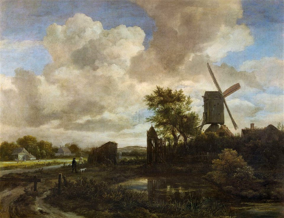 Jacob van Ruisdael - Evening Landscape- a Windmill by a Stream