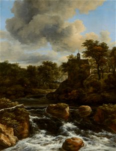 Jacob van Ruisdael - Chapel by a Waterfall - 153 - Rijksmuseum. Free illustration for personal and commercial use.