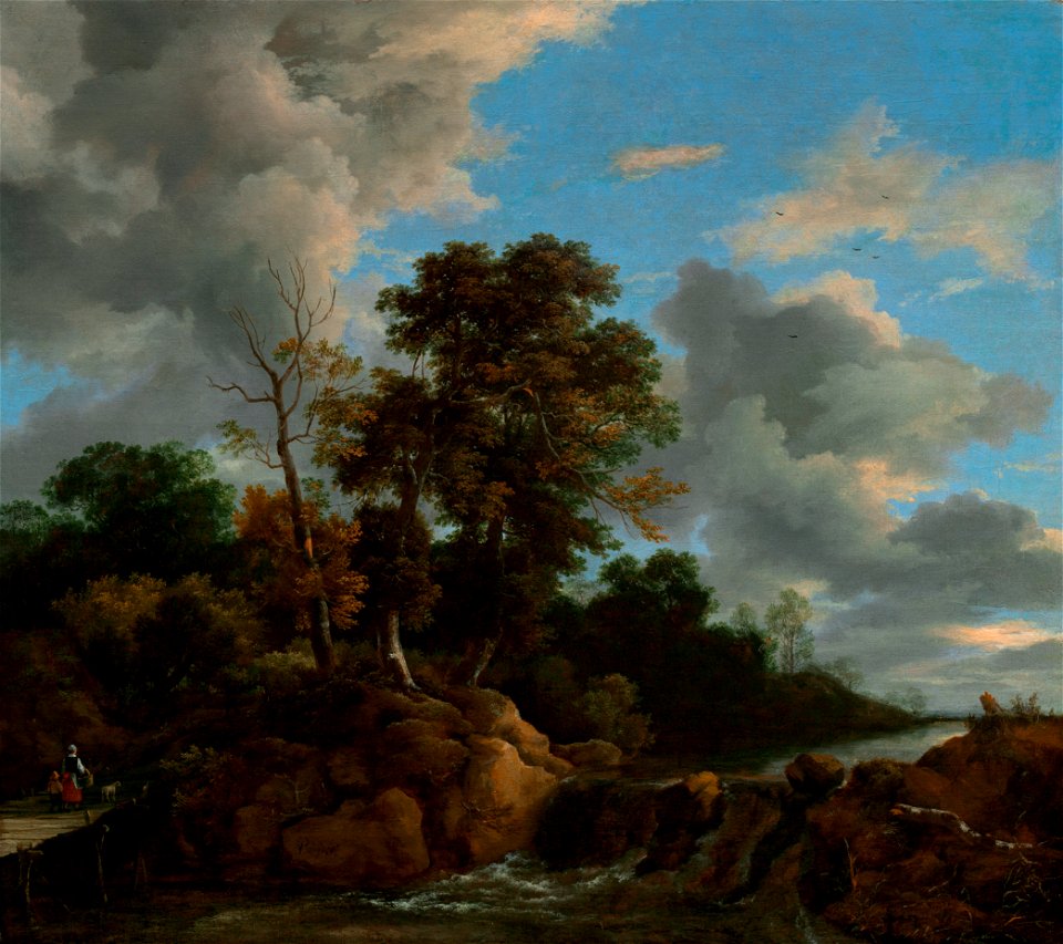 Jacob van Ruisdael - Waterfall with figures on a bridge