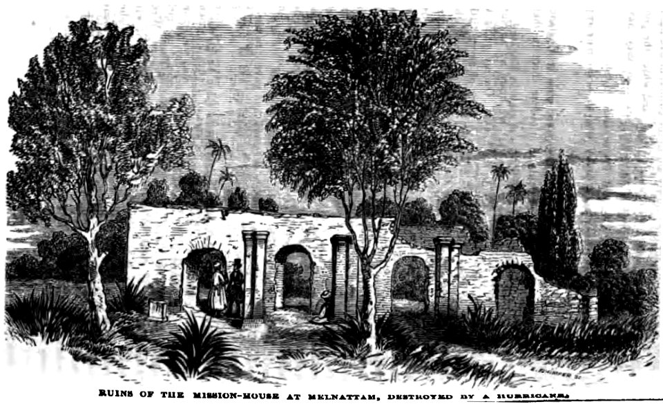 Ruins of the Mission-House at Melnattam, Destroyed by a Hurricane (p.138, December 1855, Rev. Thomas Hodson) - Copy