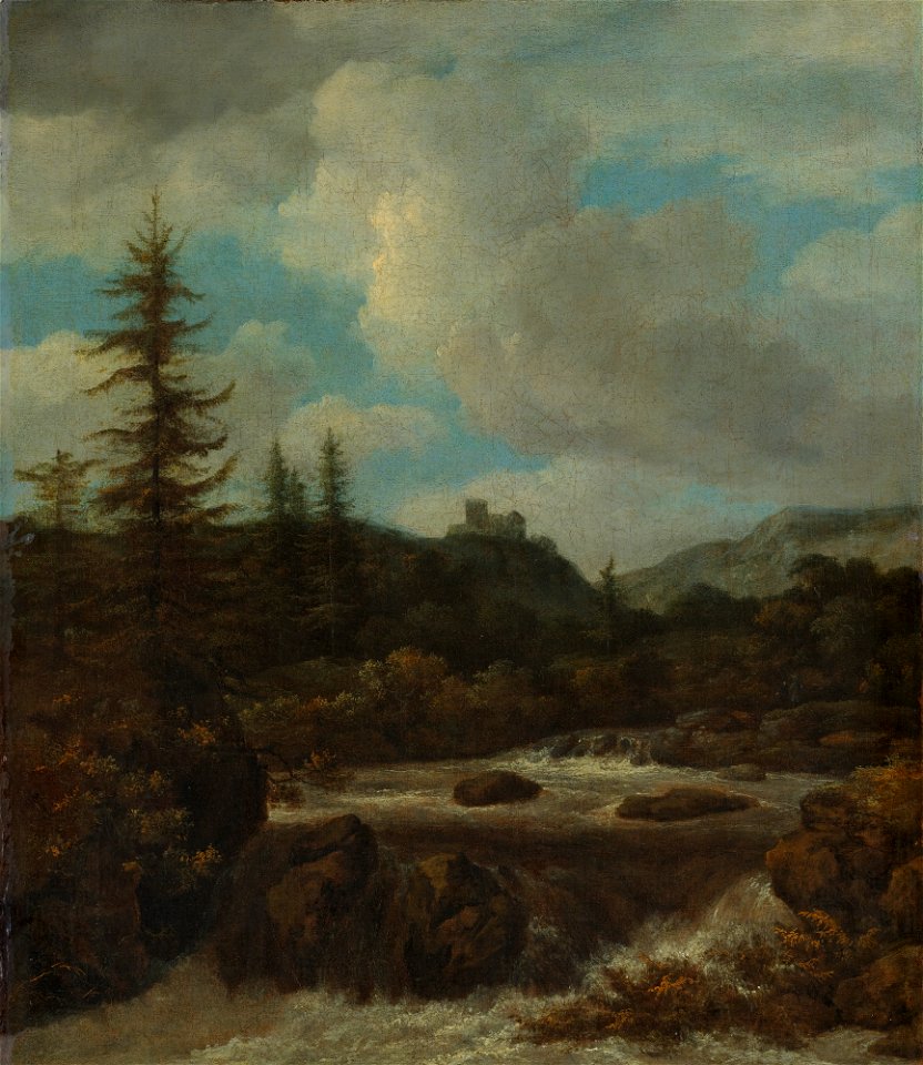 Jacob van Ruisdael - Landscape with a Waterfall near a Castle