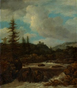 Jacob van Ruisdael - Landscape with a Waterfall near a Castle