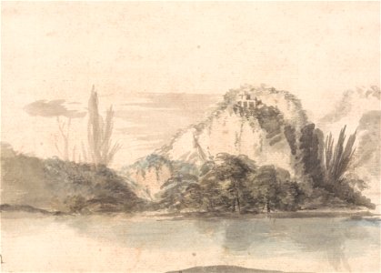 Alexander Runciman - A Temple Perched on a Rocky Outcrop Seen Across a Lake - Google Art Project
