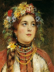 Russian beauty in summer garland by Konstantin Makovsky