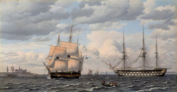 Russiske sejlskibe ved udmundingen af havnen i Helsingør