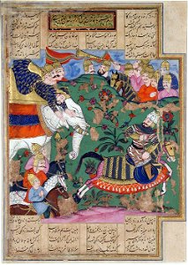 Rustam lassoes the Khaqan of chin from the back of his elephant (6124528639)
