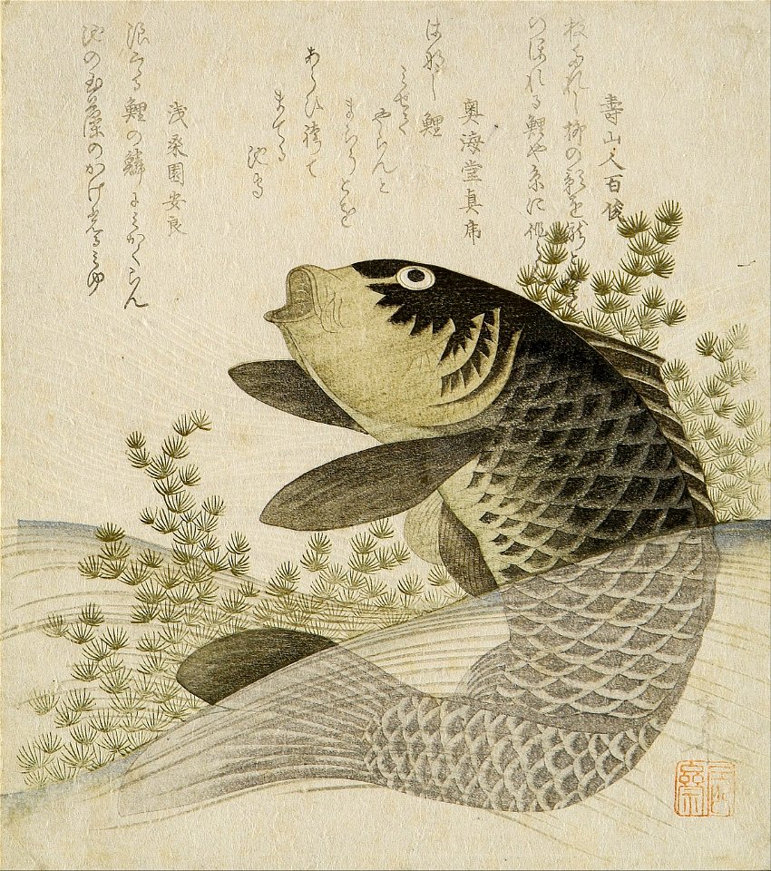 Ryuryukyo Shinsai - Carp among pond plants - Google Art Project