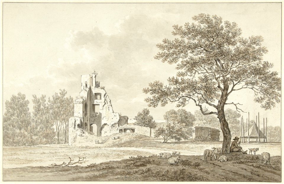 Ruïnes van het Huis ter Lee of ter Lynden, aan de Rijn tegenover Rhenen