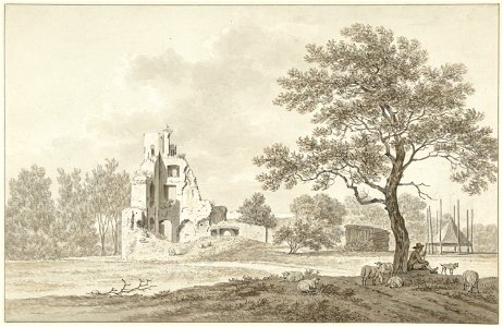 Ruïnes van het Huis ter Lee of ter Lynden, aan de Rijn tegenover Rhenen