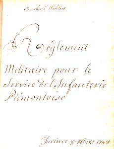 Réglement militaire pour le service de l'infanterie Piémontoise. Free illustration for personal and commercial use.