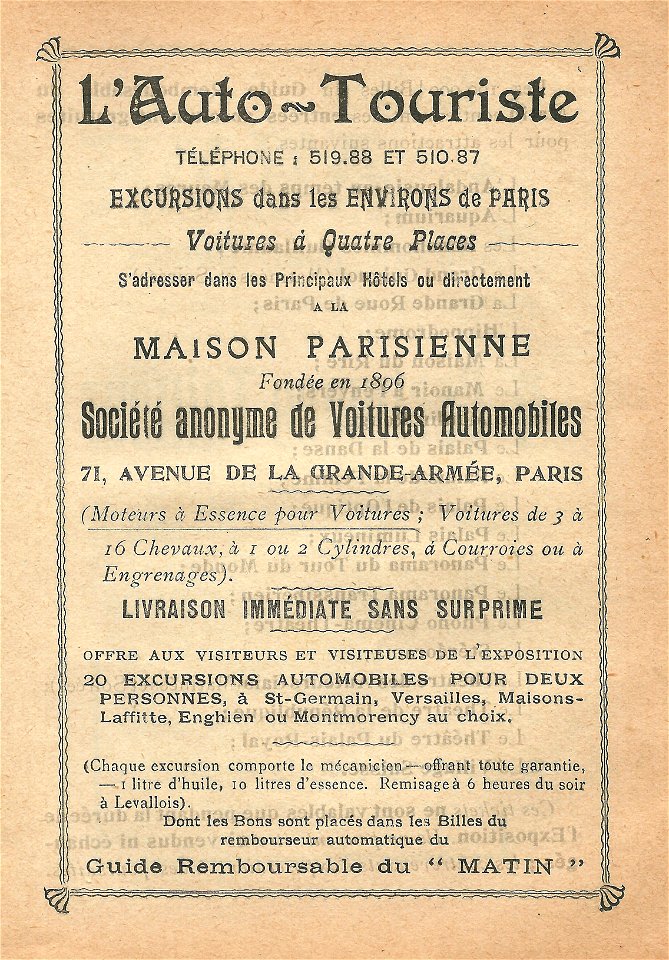 Réclame 1900-l'Auto-Touriste