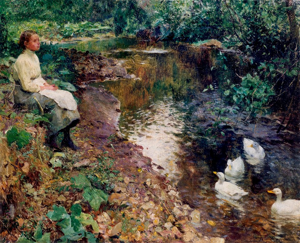 Rêverie près du ruisseau. Huile sur toile, 50 x 60 cm (par Evariste Carpentier)