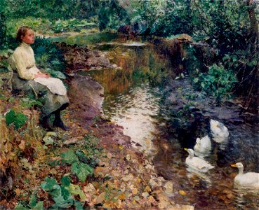 Rêverie près du ruisseau. Huile sur toile, 50 x 60 cm (par Evariste Carpentier)