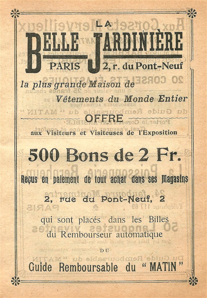 Réclame 1900-La Belle Jardinière