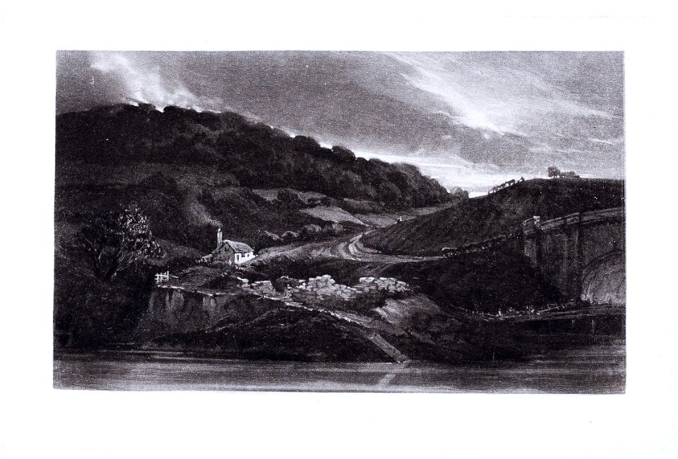 S W Reynolds - after Thomas Girtin - Cottage above river
