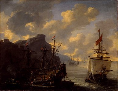SA 24696-Een Amsterdams schip in een baai aan de Middellandse Zee