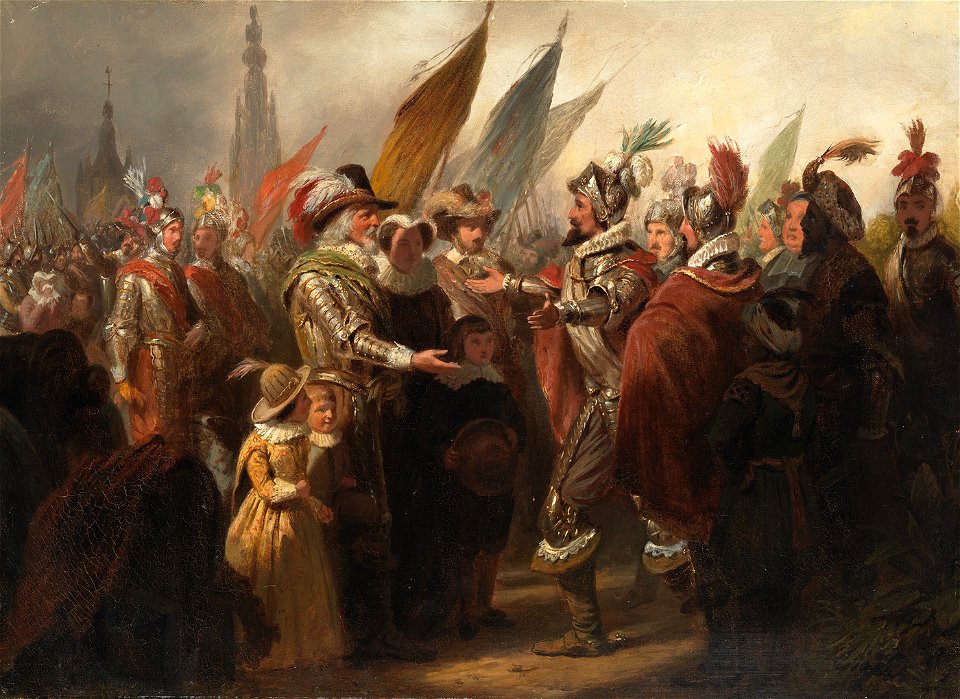SA 5052-Anno 1625. Spinola wenst de Nederlandse krijgsoversten na de inneming van Breda geluk met hun kloekheid