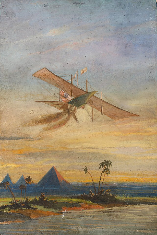 SA 55064.11-1843, stoomluchtschip van Henson tijdens een proefvlucht in Egypte-Kroniek van echtpaar Joh. Samuel Wurfbain (1770-1851) en Anna Maria Geertruida Hurrelbrinck (1772-1850), bij gelegenheid van hun gouden bruiloft