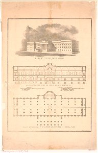 S. view of the new Patent Office. Logitudinal section of the centre building completed. Plan of national gallery of American manufacures and agriculture - designed by Wm. P. Elliot, Arch. ; LCCN2013645255