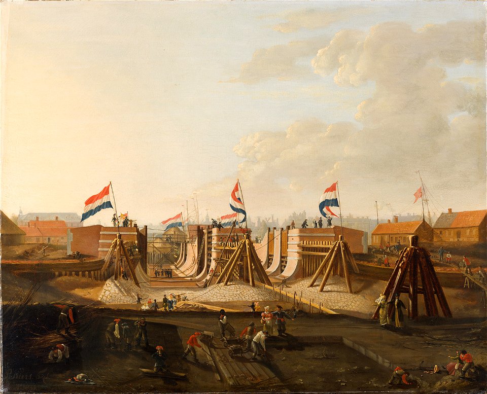 SA 1870-De bouw van de Oosterdokssluis, gezien uit het noorden