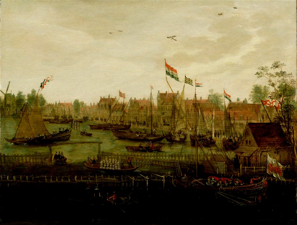SA 40438-Gezicht vanaf de Blauwbrug over de Amstel-Schepen op de Amstel