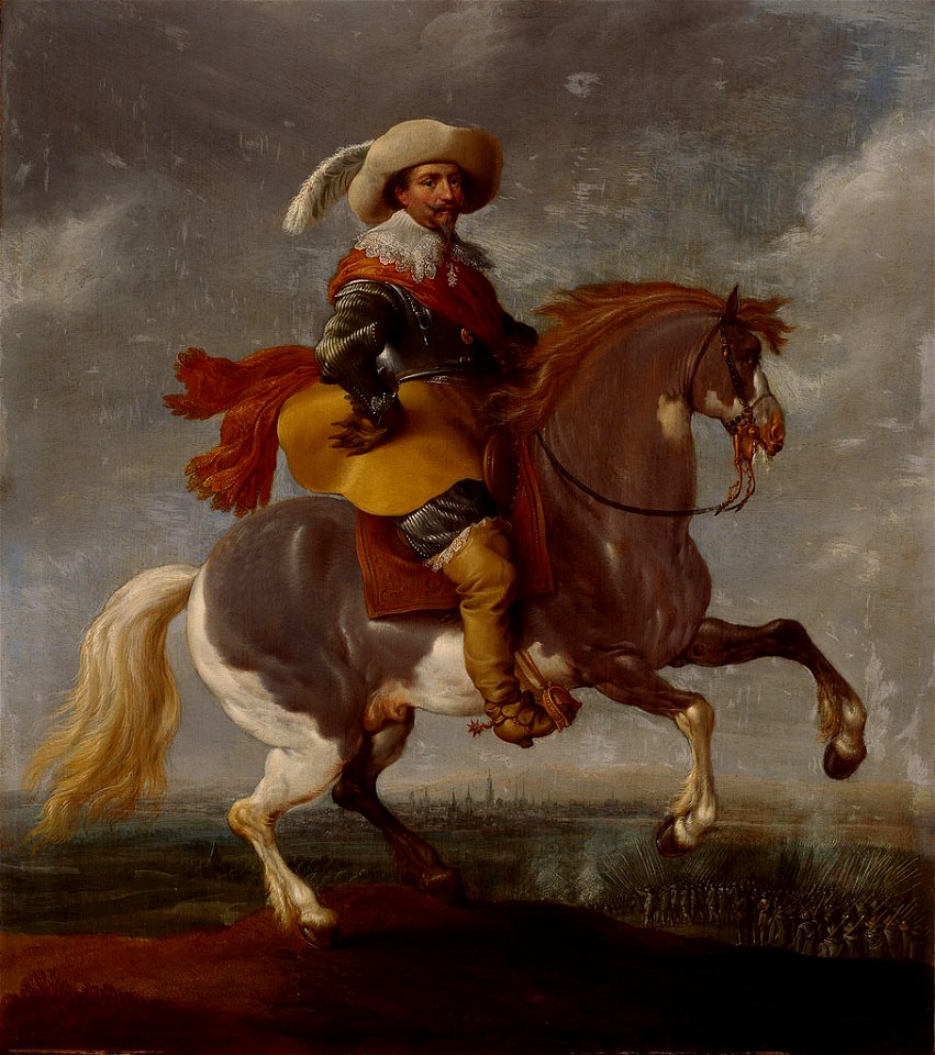 SA 23320-Frederik Hendrik (1584-1647) voor Maastricht-Prins Frederik Hendrik te paard met Maastricht op de achtergrond