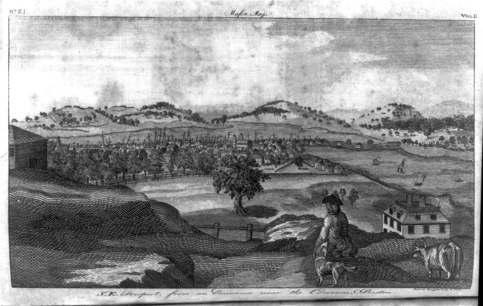S.E. prospect from an eminence near the common, Boston - del. & engrav'd by S. Hill. LCCN2004670234
