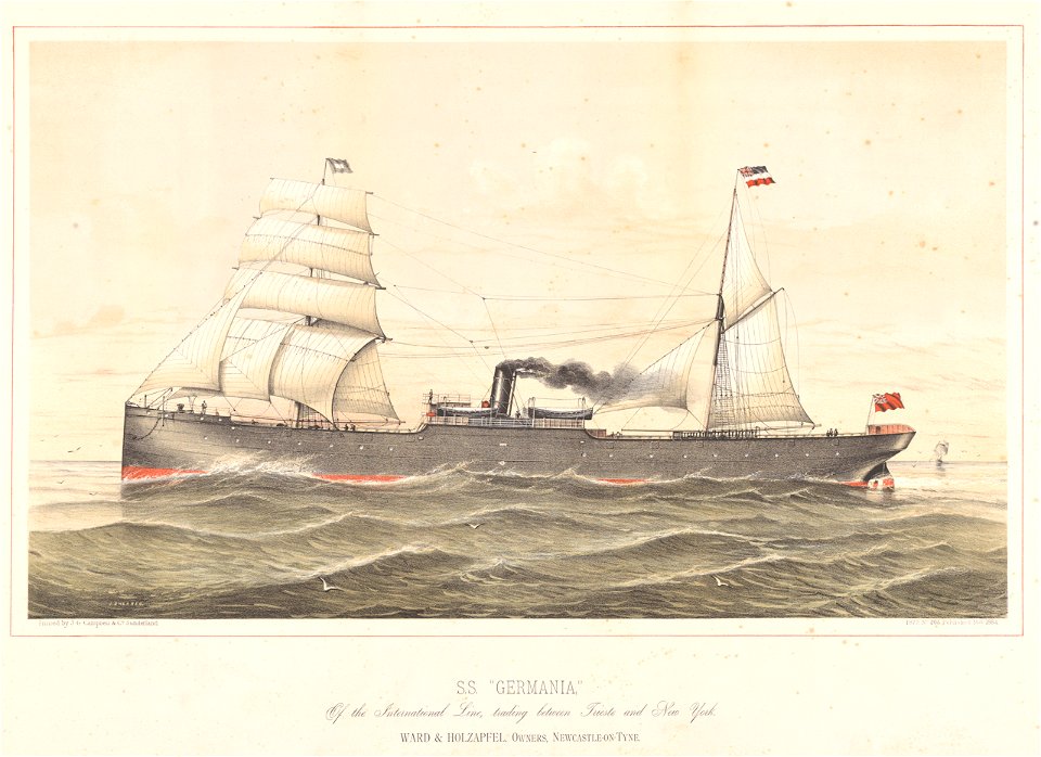 S.S. Germania, of the International Line, trading between Trieste and New York. Ward and Holzapfel, owners, Newcastle-on-Tyne RMG PY5300