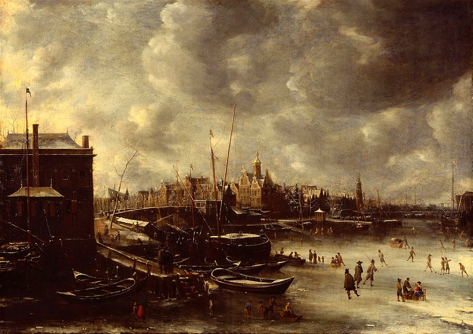SA 73-Het IJ bij de Nieuwe Brug in de winter, gezien naar het westen