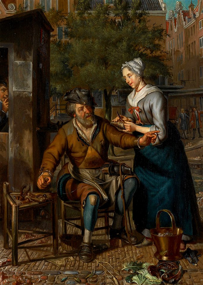 SA 8427-Een schoenlapper werkzaam op straat-Een schoenlapper aan de arbeid