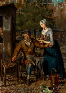 SA 8427-Een schoenlapper werkzaam op straat-Een schoenlapper aan de arbeid