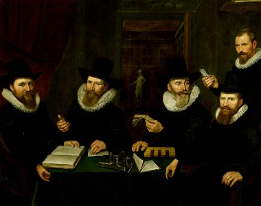 SA 3040-De regenten van het Rasphuis-Vier regenten en een functionaris van het Rasphuis-Vier regenten en de bode van het Rasphuis