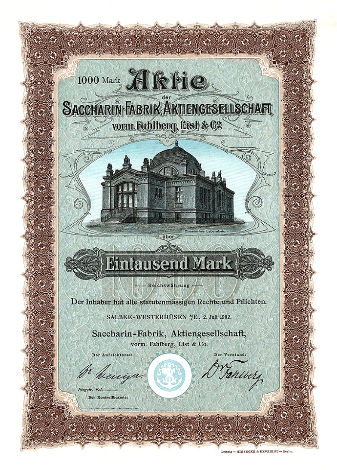 Saccharin-Fabrik AG 1000 Mk 1902