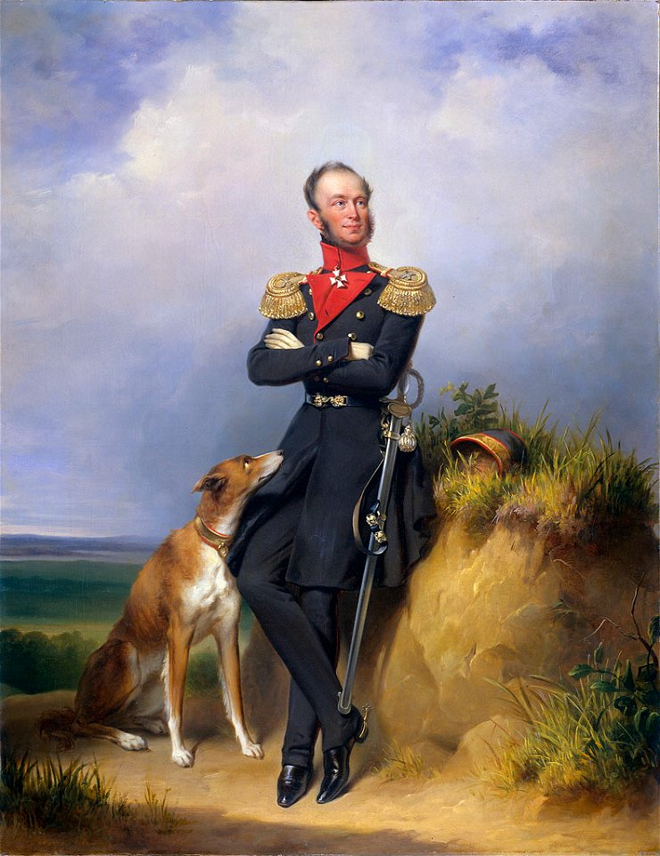 SA 7537-Portret van Willem II (1792-1849). Koning der Nederlanden met zijn hazewindhond