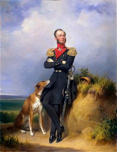 SA 7537-Portret van Willem II (1792-1849). Koning der Nederlanden met zijn hazewindhond