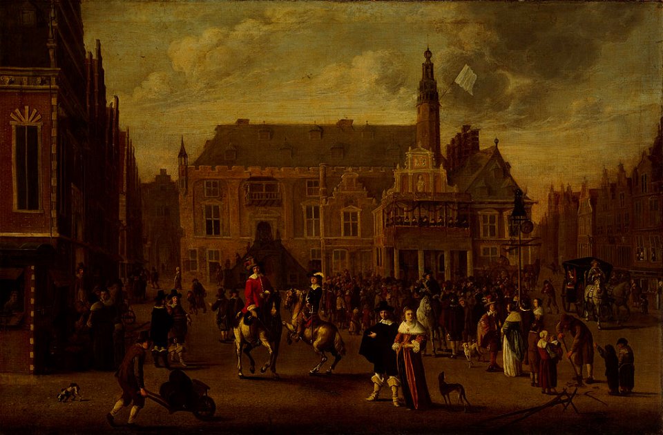 SA 7449-De Grote Markt van Haarlem tijdens een feestelijke gebeurtenis-De afkondiging van de Vrede van Munster op de Grote Markt te Haarlem in 1648