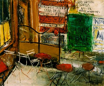 Saeki Yuzo - Café Terrace with Posters - Google Art Project