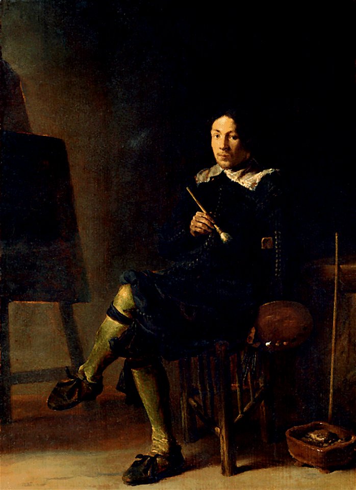Cornelis Santleven - Zelfportret met een schildersezel