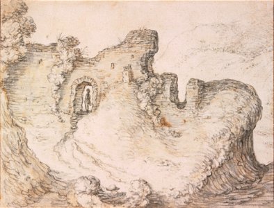 Herman Saftleven - Rocky landscape with ruins, forming the profile of a man's face - Google Art Project