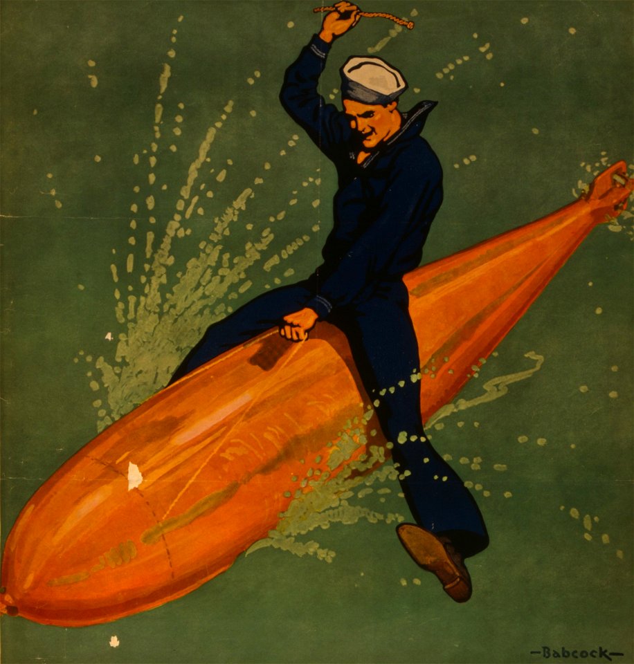 Sailor rides a torpedo detail, Join the Navy, the service for fighting ...