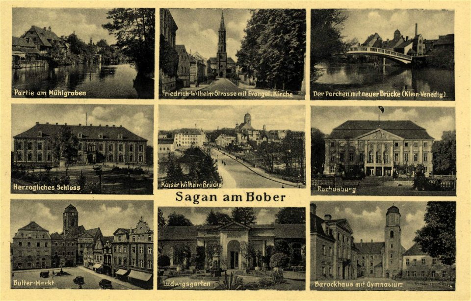 Sagan, Schlesien - Mühlgraben; Herzogl. Schloss; Buttermarkt (Zeno Ansichtskarten)
