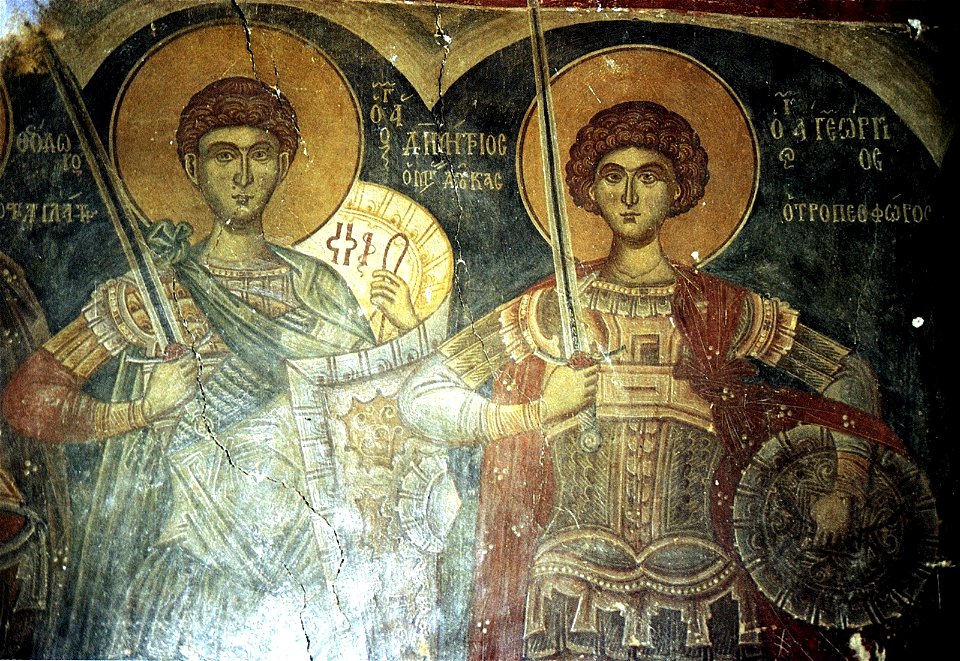 Saint Andrew Rousouli Church in Kastoria Saint Demetrius and Saint George Fresco, circa 1430