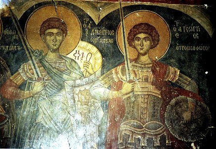 Saint Andrew Rousouli Church in Kastoria Saint Demetrius and Saint George Fresco, circa 1430