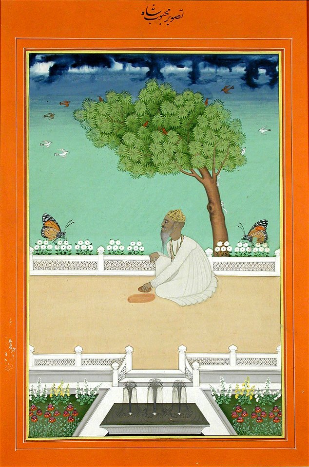 Saint Mahboob Shah on a terrace with two butterflies (6124550641)