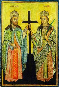 Saint Constantin and Helena, mother of Constantine I icon, Syria (14th Century)