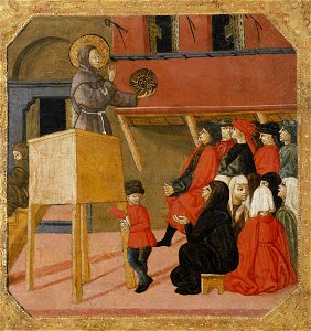 Saint Bernardino of Siena Preaching by Lo Scheggia. Free illustration for personal and commercial use.