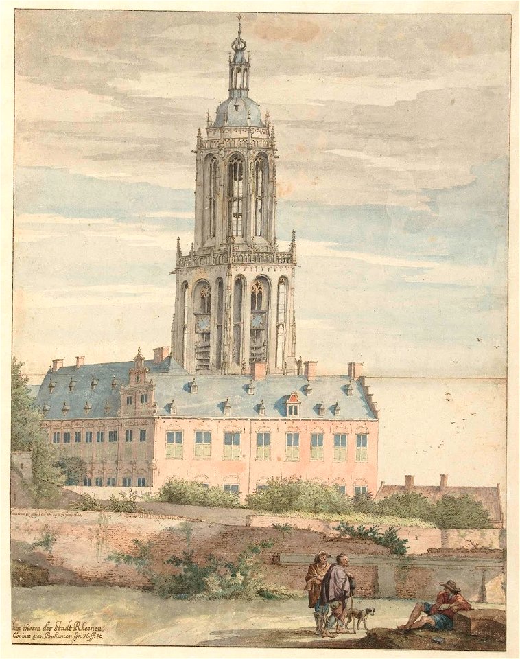 Saenredam - View of the Palace of Frederik V, Elector Palatine, and the Sint-Cunerakerk, Rhenen, RP-T-1904-2
